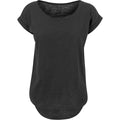 Black - Front - Build Your Brand Womens-Ladies Long Slub T-Shirt