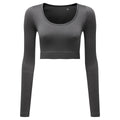 Charcoal - Front - TriDri Womens-Ladies Ribbed Seamless 3D Crop Top