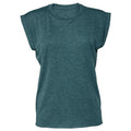 Deep Teal Heather - Front - Bella + Canvas Womens-Ladies Roll Sleeve T-Shirt