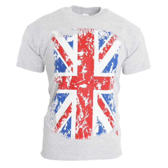 Ash Grey - Front - Mens Union Jack GB Print 100% Cotton Short Sleeve Casual T-Shirt-Top