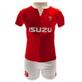 Red-White - Back - Wales RU Childrens-Kids T Shirt And Shorts Set