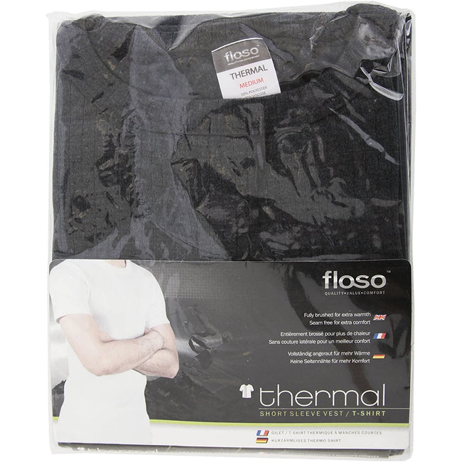 Black - Side - FLOSO Mens Thermal Underwear Short Sleeve Vest Top (Viscose Premium Range)