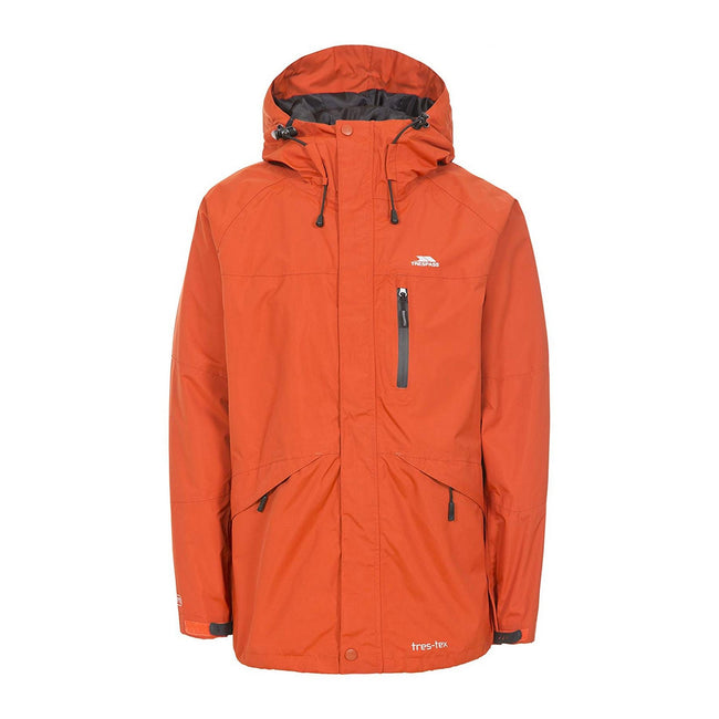 Burnt Orange - Front - Trespass Mens Corvo Hooded Full Zip Waterproof Jacket-Coat