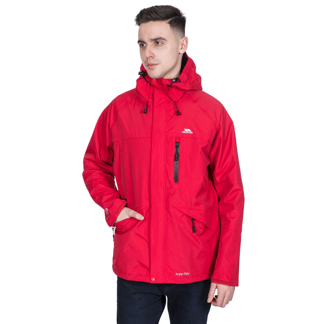 Red - Side - Trespass Mens Corvo Hooded Full Zip Waterproof Jacket-Coat