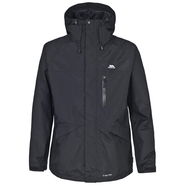 Black - Front - Trespass Mens Corvo Hooded Full Zip Waterproof Jacket-Coat