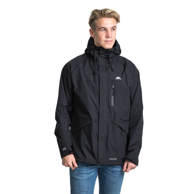 Black - Back - Trespass Mens Corvo Hooded Full Zip Waterproof Jacket-Coat