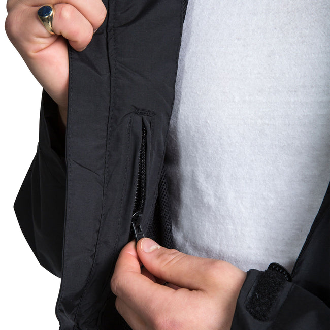 Black - Close up - Trespass Mens Corvo Hooded Full Zip Waterproof Jacket-Coat