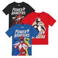 Multicoloured - Front - Power Rangers Boys Team T-Shirt (Pack of 3)