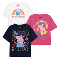 White-Pink-Navy - Front - Peppa Pig Girls Rainbow T-Shirt (Pack of 3)