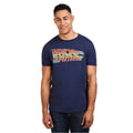 Navy - Side - Back To The Future Mens Logo Cotton T-Shirt