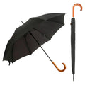 Black - Back - Unisex Plain Black Automatic Walking Umbrella With Wooden Handle (Premium Pongee Fabric)