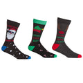 Grey-Black - Front - Mens Cotton Rich Novelty Festive Socks (Pack Of 3)
