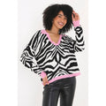 White-Pink - Front - Brave Soul Womens-Ladies Zebra Pattern Collared Jumper