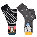 Black-Grey - Back - Simply Essentials Womens-Ladies Dogs Welly Socks (Pack Of 2)