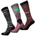 Charcoal-Pink-Brown - Front - Simply Essentials Womens-Ladies Equestrian Boot Socks (Pack Of 3)