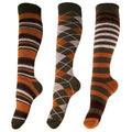 Khaki - Front - Mens Patterned Wellington Boot Socks (3 Pairs)