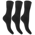Black - Front - Womens-Ladies Plain Cotton Rich Non Elastic Top Socks (Pack Of 3)