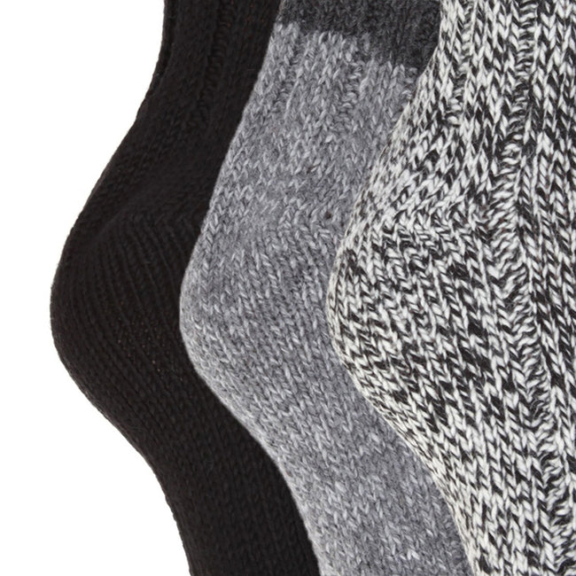 Black - Back - FLOSO Ladies-Womens Thermal Thick Chunky Wool Blended Socks (Pack Of 3)