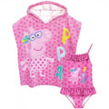 Front - Peppa Pig Girls Swimsuit And Poncho Set