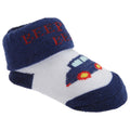 Navy-White - Front - Baby Boys Car Design Bootie Socks With Gift Pouch