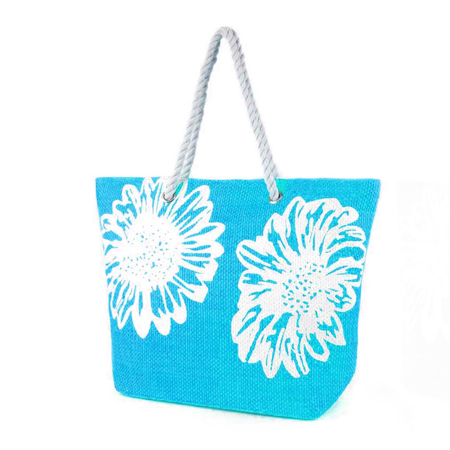 Turquoise - Front - Womens-Ladies Floral Print Woven Summer Handbag