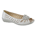 Light Silver Shimmer - Front - Boulevard Womens-Ladies Flower Punched Open Toe Shoes