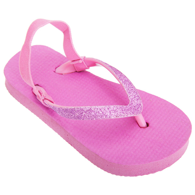 Fuchsia - Front - FLOSO Childrens Girls Plain Toe Post Flip Flops With Glitter Strap