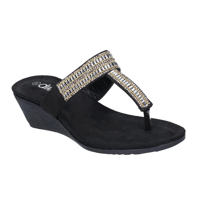 Black - Front - Divaz Womens-Ladies Gem Slip On Sandals
