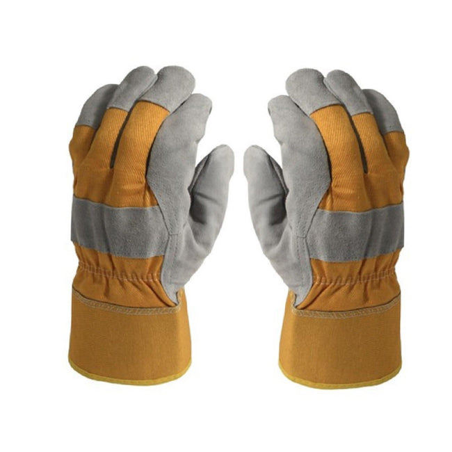 Grey-Yellow - Back - Stanley Mens Winter Leather Rigger Glove