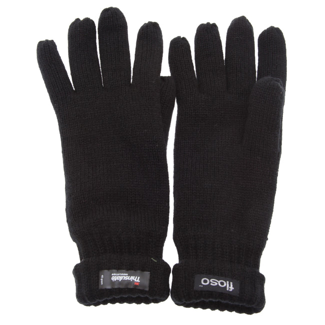 Black - Back - FLOSO Mens Thinsulate Knitted Winter Gloves (3M 40g)