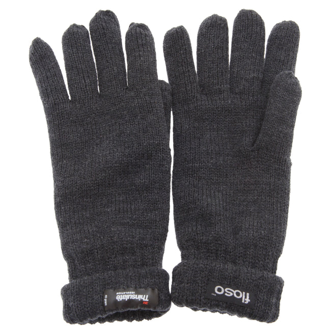 Grey - Side - FLOSO Mens Thinsulate Knitted Winter Gloves (3M 40g)