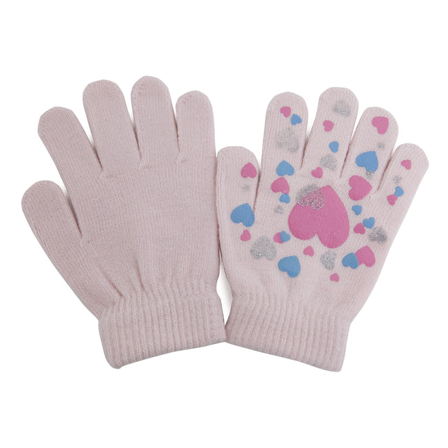 Baby Pink - Front - Girls Fun Winter Magic Gloves With Rubber Print