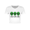 White - Front - Grindstore Ladies-Womens I Need Some Space Cosmic Alien Crop Top