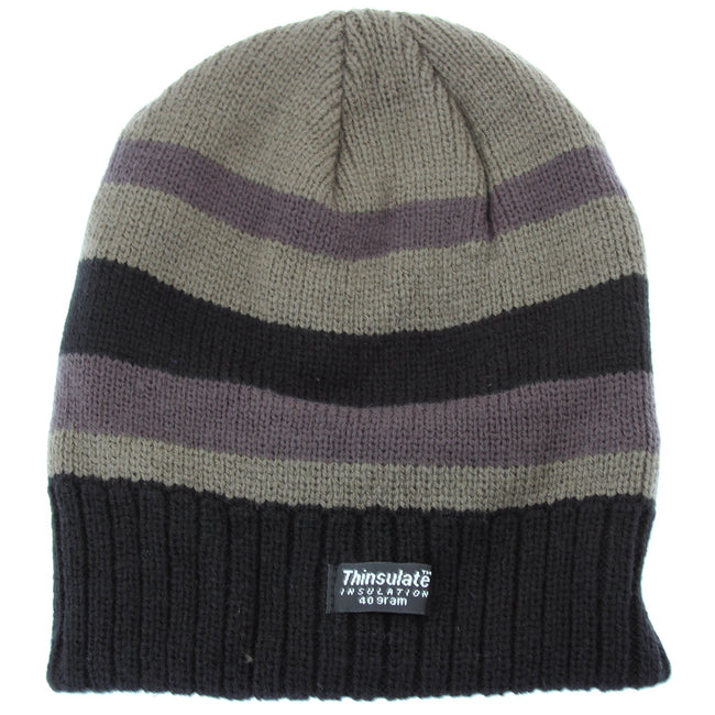 Green Stripe - Front - FLOSO Mens Striped Thermal Thinsulate Winter Hat (3M 40g)