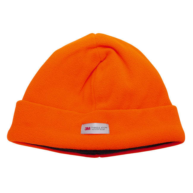 Neon Orange - Side - FLOSO Mens Hi Vis Thinsulate Thermal Fleece Winter Beanie Hat (3M 40g)