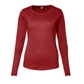 Red - Front - ID Womens-Ladies Fitted Long Sleeve Interlock T-Shirt