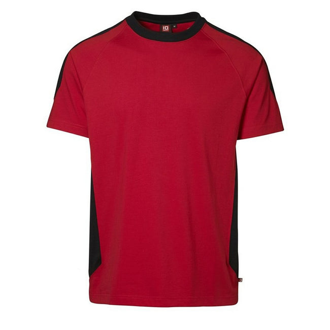 Red - Front - ID Mens Pro Wear Contrast Regular Fitting Short Sleeve Sports T-Shirt