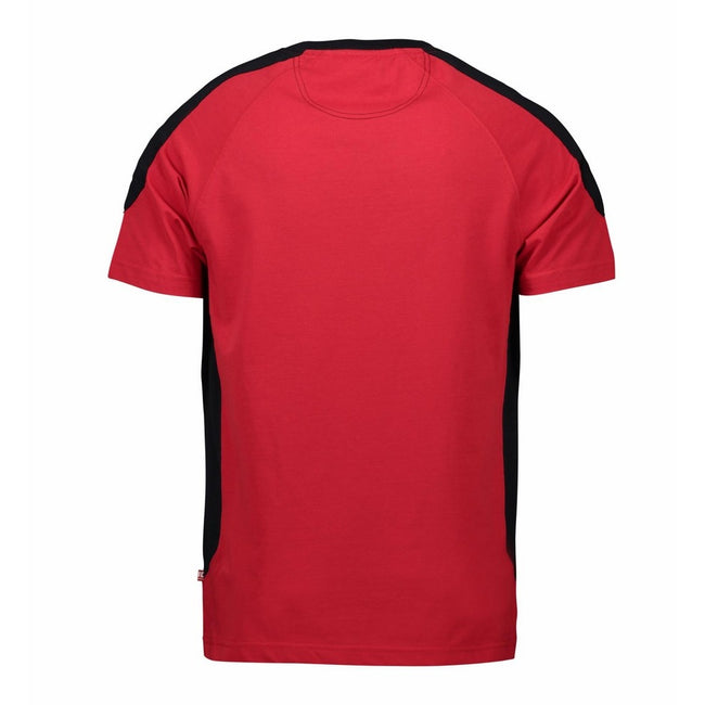 Red - Back - ID Mens Pro Wear Contrast Regular Fitting Short Sleeve Sports T-Shirt