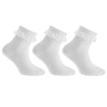 White - Front - Cottonique Childrens Girls Plain Lace Top Socks (Pack Of 3)