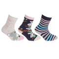 Navy-Beige-Pink - Front - FLOSO Childrens Girls Cotton Rich Gripper Socks (3 Pairs)
