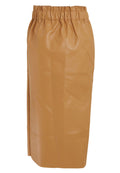 Tan - Close up - Girls On Film Womens-Ladies Frill Waist Faux Leather Skirt