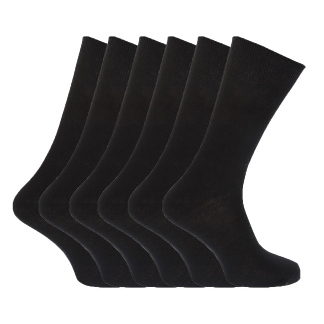 Black - Back - FLOSO Mens Plain 100% Cotton Socks (Pack Of 6)