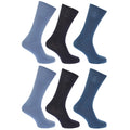 Shades of Blue - Front - FLOSO Mens Plain 100% Cotton Socks (Pack Of 6)