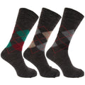 Shades of Grey - Front - Mens Traditional Argyle Pattern Non Elastic Lambs Wool Blend Socks (Pack Of 3)