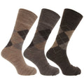 Shades of Brown - Front - Mens Traditional Argyle Pattern Non Elastic Lambs Wool Blend Socks (Pack Of 3)