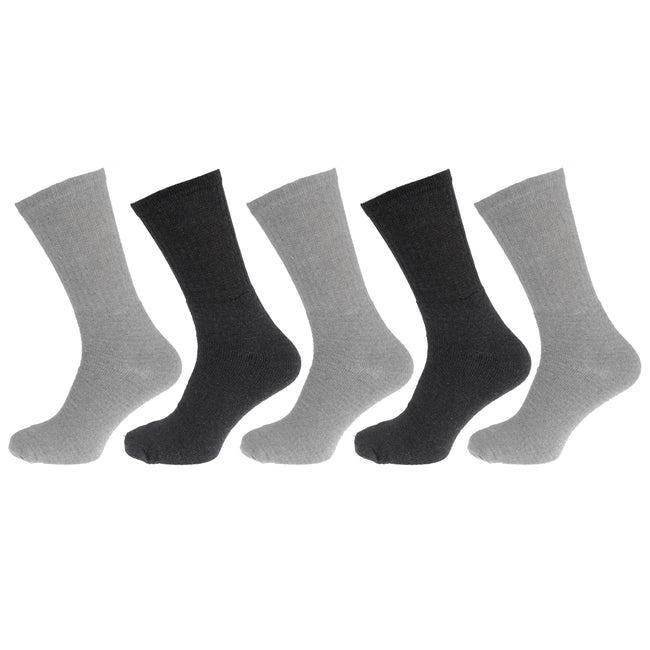 Grey-Charcoal - Front - Mens Cotton Rich Big Foot Sport Socks (5 Pairs)