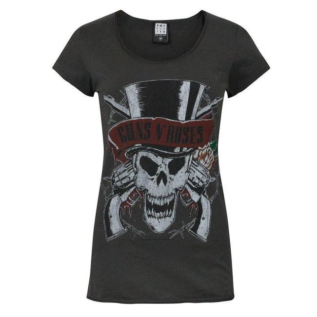 Charcoal - Front - Amplified Womens-Ladies Guns N Roses Deaths Head T-Shirt