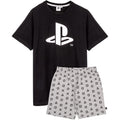 Black-Grey - Front - Playstation Mens Logo Short Pyjama Set