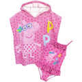 Pink - Close up - Peppa Pig Girls Swimsuit And Poncho Set
