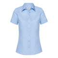 Light Blue Chambray - Front - Russell Collection Womens-Ladies Short Sleeve Tailored Shirt